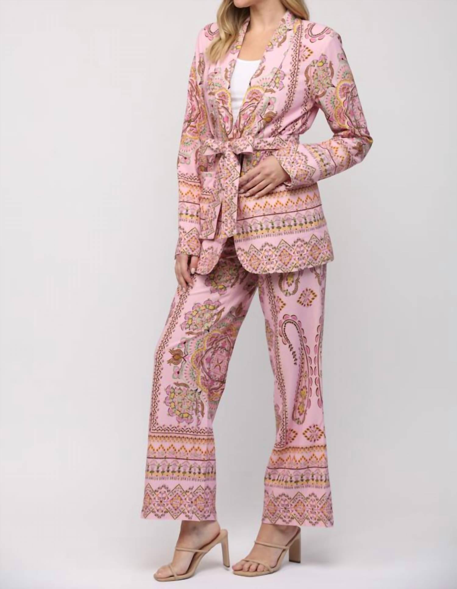 Fate - Border Print Linen High Waist Pants