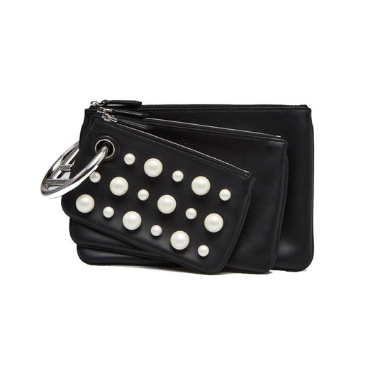 Fendi - Women's Leather Pearl Studded Triplette Multi Clutch Handbag