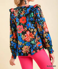 Umgee - Satin Floral Print Top