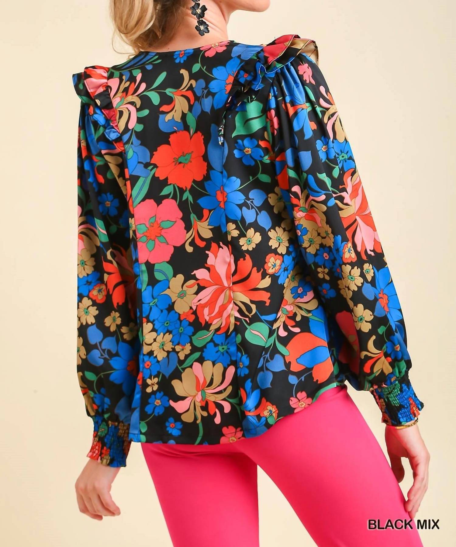 Umgee - Satin Floral Print Top