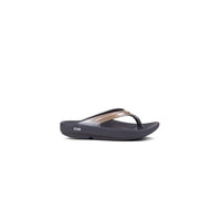 OOFOS Women's Oolala Luxe Thong Sandals in latte - women's sandal - detail view