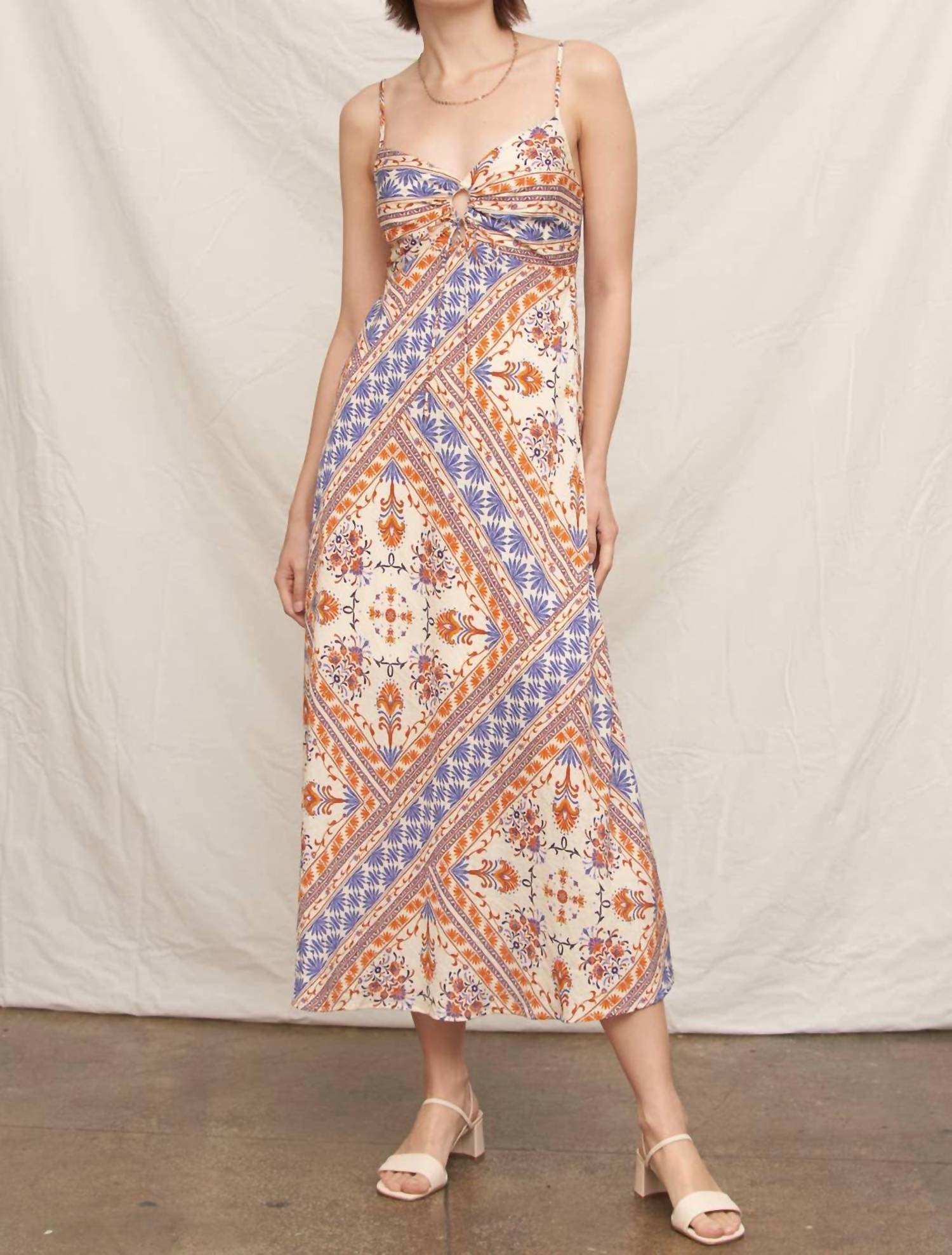En Creme - Sleeveless Paisley Print Midi Slip Dress