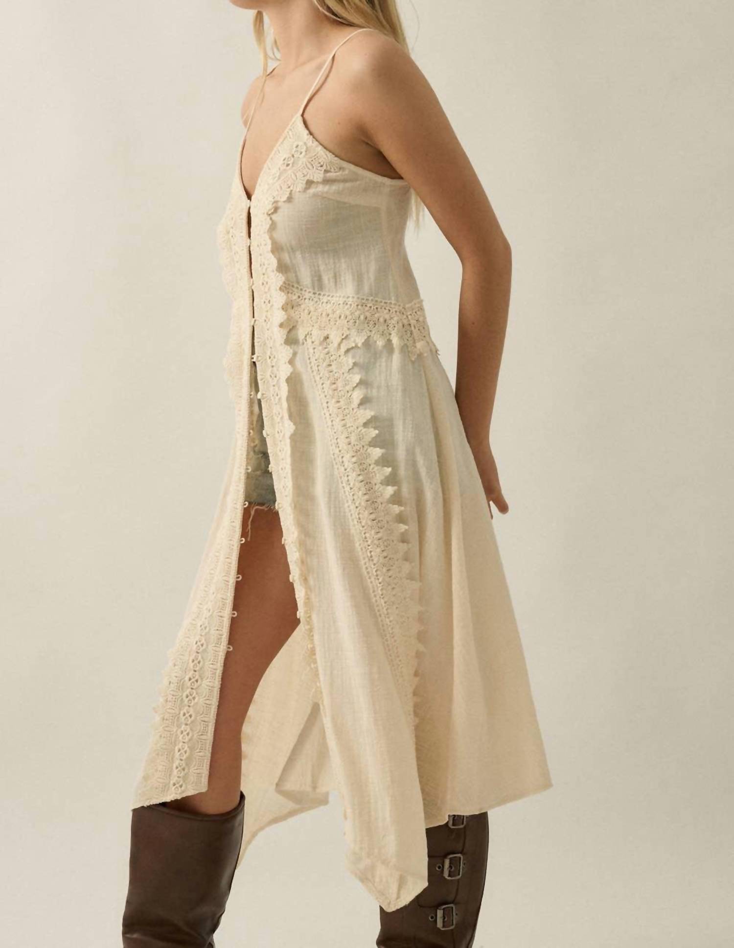 Promesa - Cotton Gauze Lace-trimmed Button-front Camisole Maxi Top