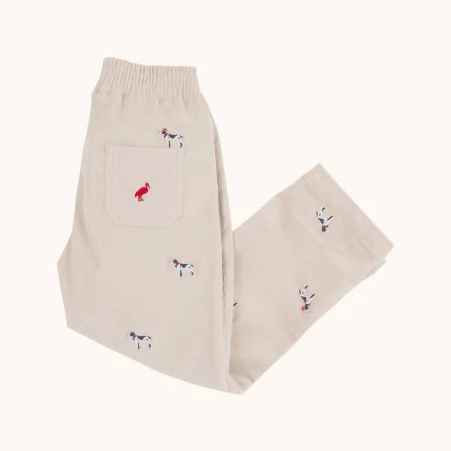 The Beaufort Bonnet Company Critter Sheffield Corduroy Pants With Stork & Santa Dog Embroidery in osprey oatmeal richmond - kids' item - view 4