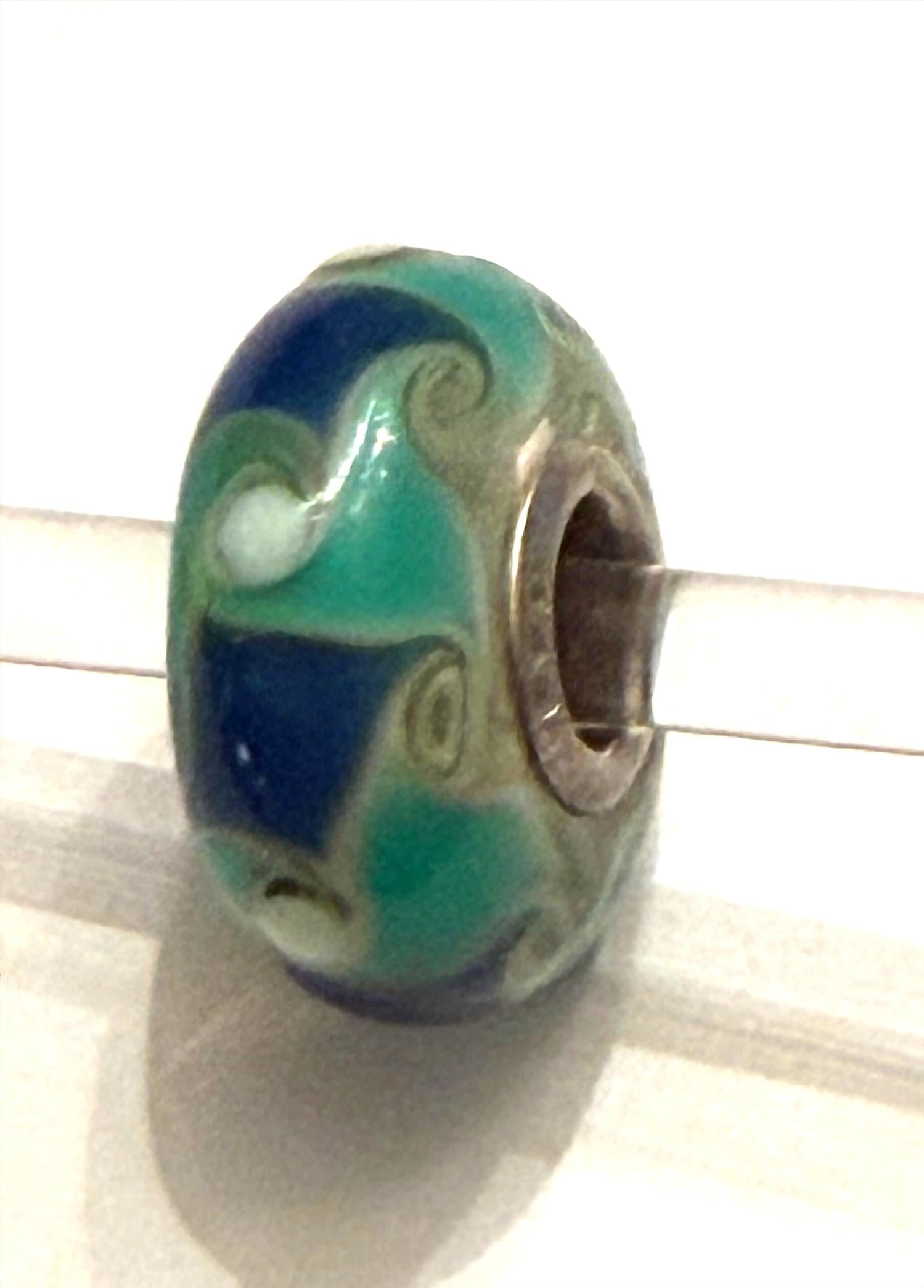 Trollbeads Women's Universal Beads For Bracelet in unique teal navy with white dots - women's jewelry