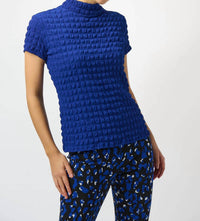 Joseph Ribkoff - Textured Mock Neck Short Sleeves Boxy Top