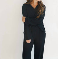 PROJECT SOCIAL T Shea Collared Pullover Top in black - women's top - detail view