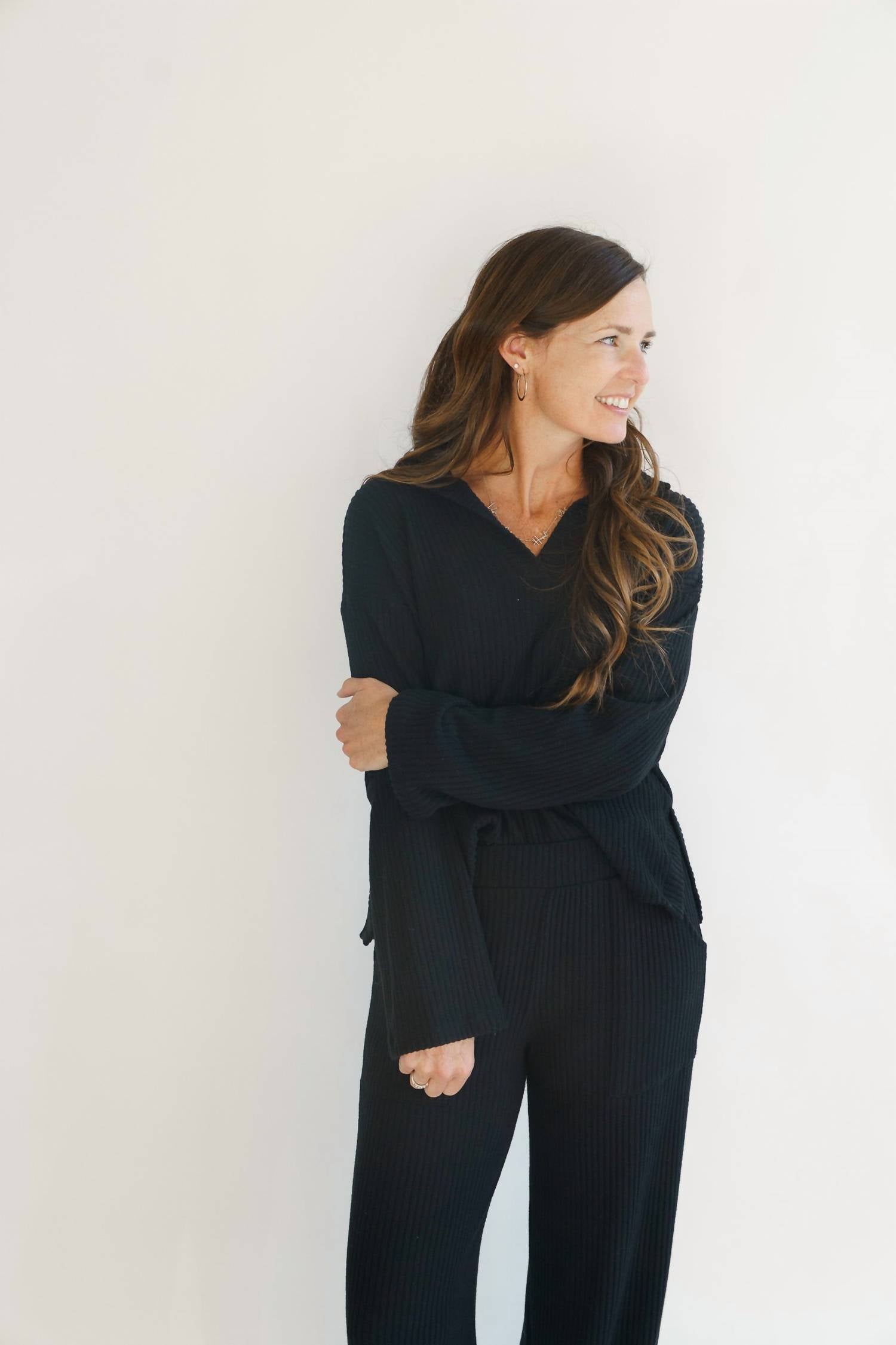 PROJECT SOCIAL T Shea Collared Pullover Top in black - women's top - alternate view