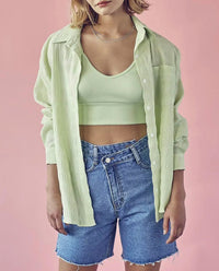 SHIRRED CRINKLED BUTTON-UP SHIRT
