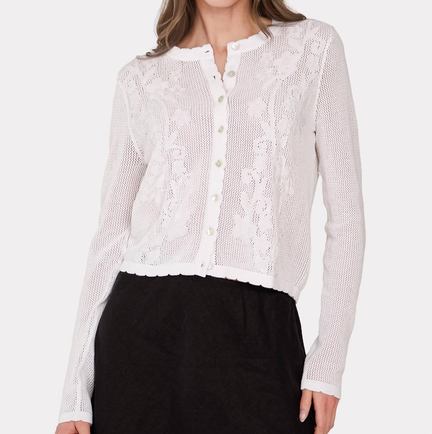 Autumn Cashmere - Mesh Cardigan With Floral Motif