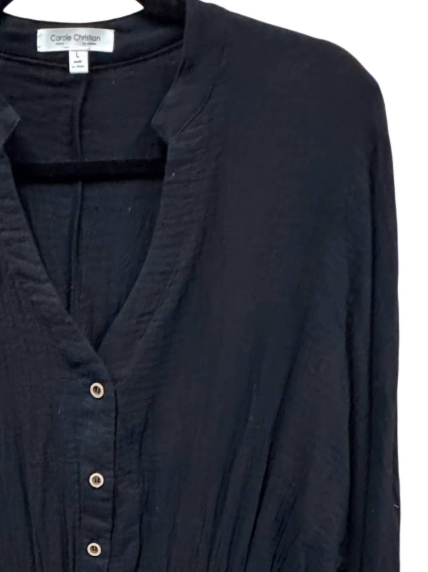 Carole Christian Women's Crinkle Long Sleeve Mini Dress in black - women's dress - detail view