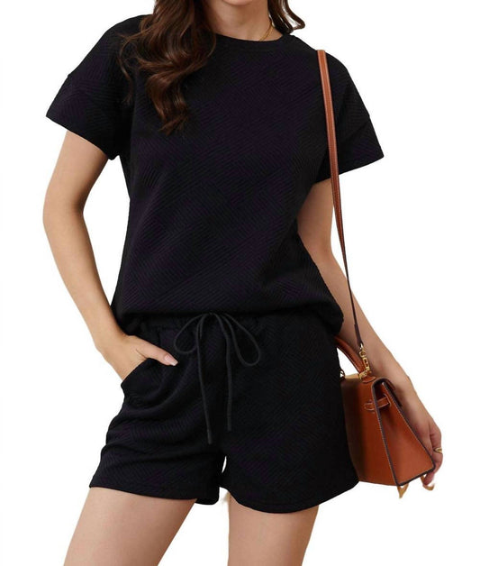 Lovesoft - Textured Crewneck Top and Drawstring Shorts Set