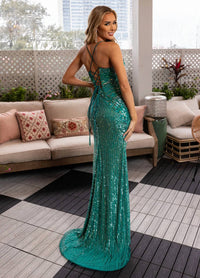 Rachel Allan - Sequin Sleeveless Slit Evening Gown