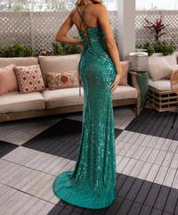 Rachel Allan - Sequin Sleeveless Slit Evening Gown