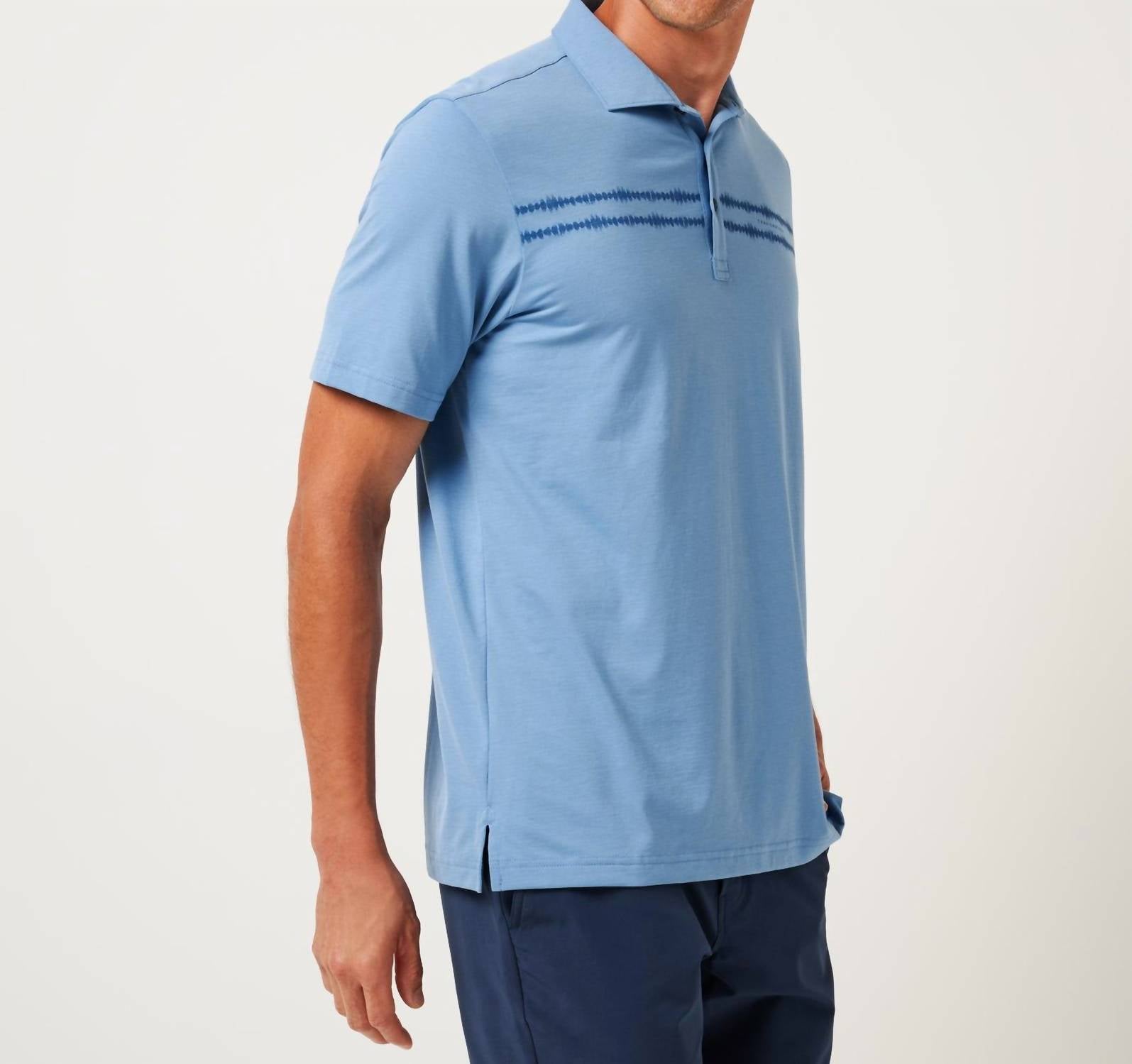 TravisMathew Sunbeam Chest Stripe Polo in pacific coast - men's shirt - detail view