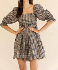 STORIA Florence Mini Dress in navy brown gingham - women's dress - view 4