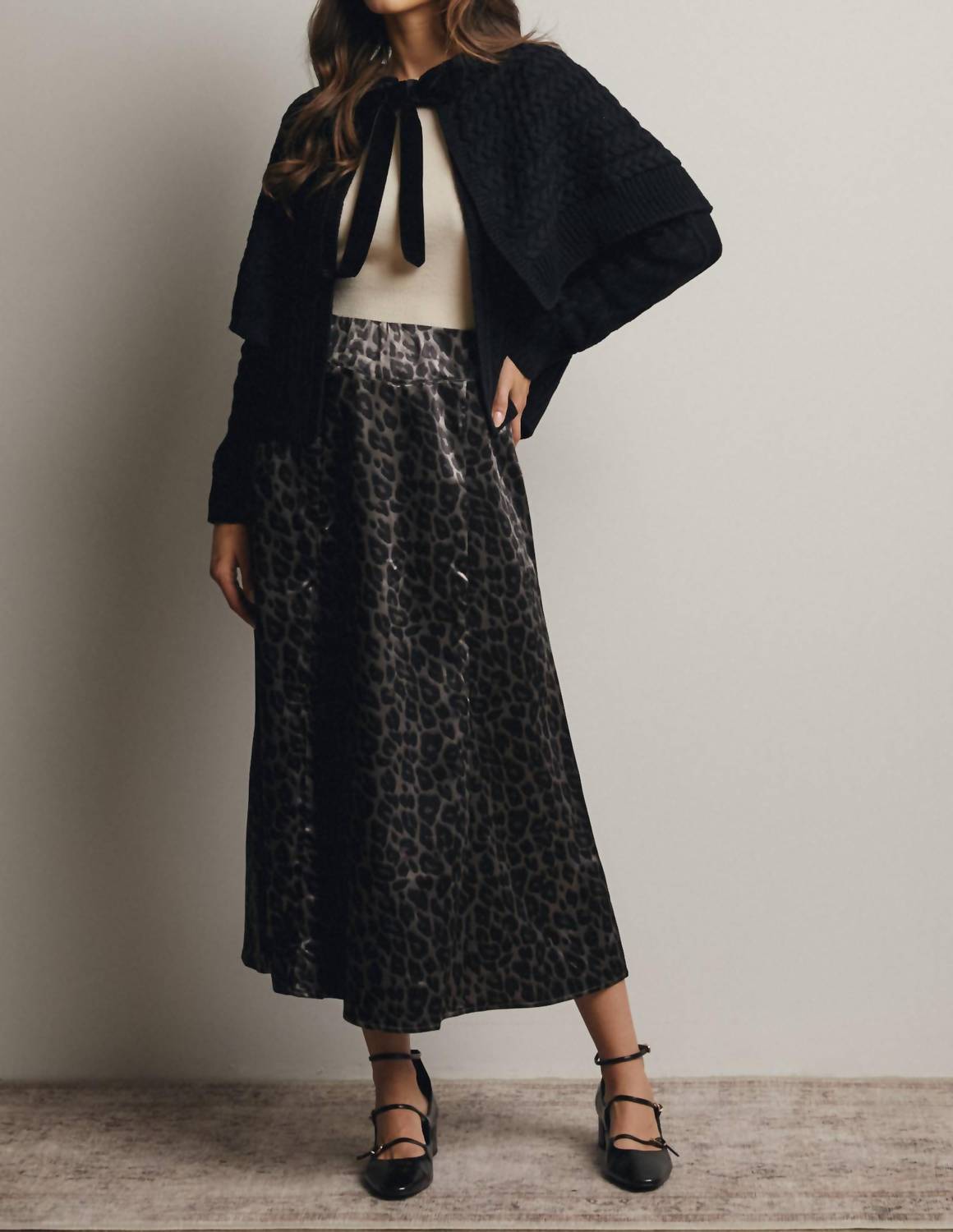 Forte - Leopard Print Satin Midi Skirt