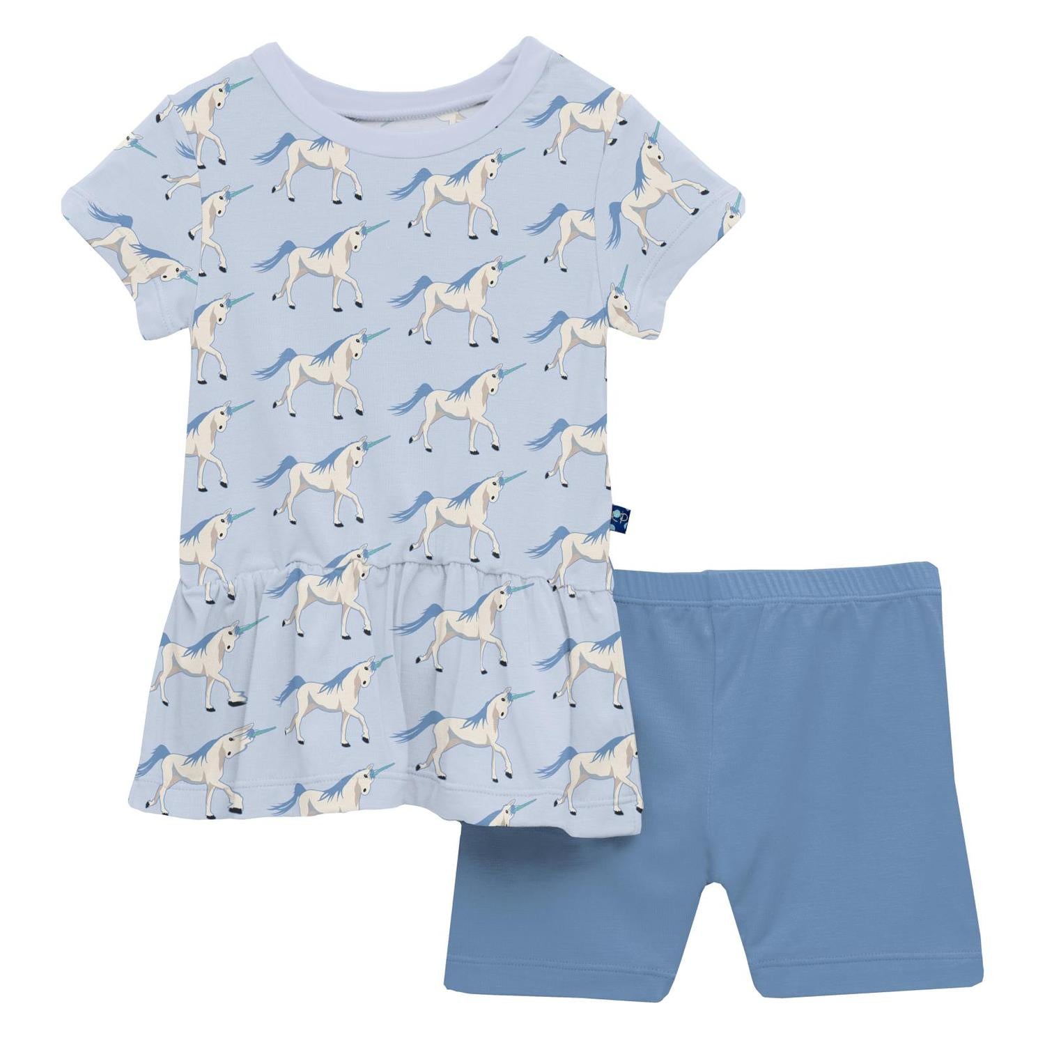 Kickee - Girls' Bamboo Print Short Sleeve Playtime Set