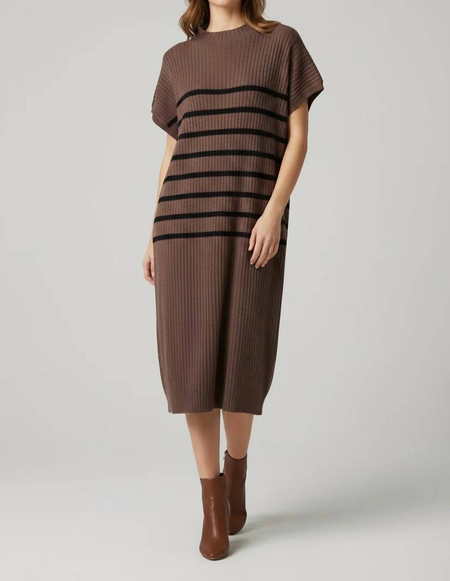 She + Sky - Women's Shoulder Mock Neck Striped Sweater Dress