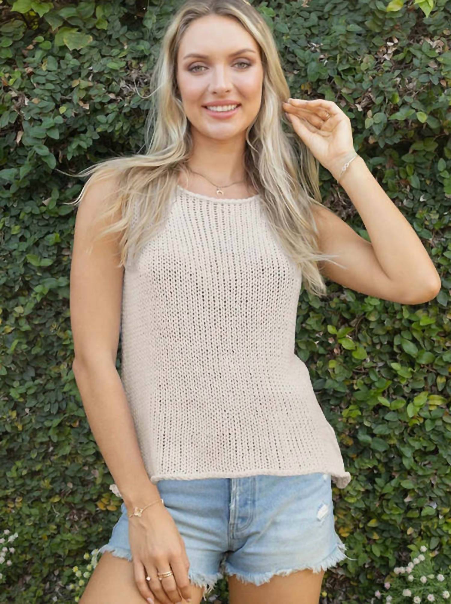 Wooden Ships Maui Shell Sweater in blush champagne - women's sweater - alternate view