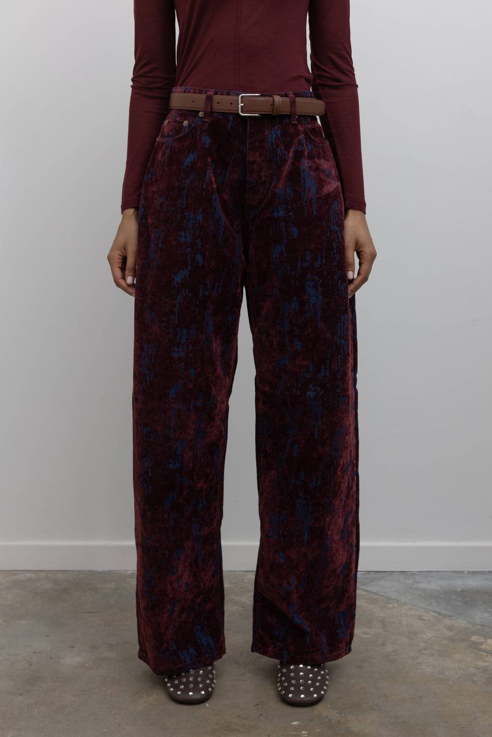 Papermoon - Distressed Velvet Wide Leg Jeans