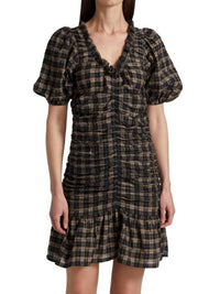 Ganni - Plaid Seersucker Mini Dress