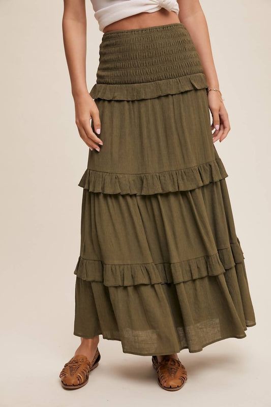 Listicle - Women's Smocked Ruffle Tiered Maxi Skirt Or Midi Dress