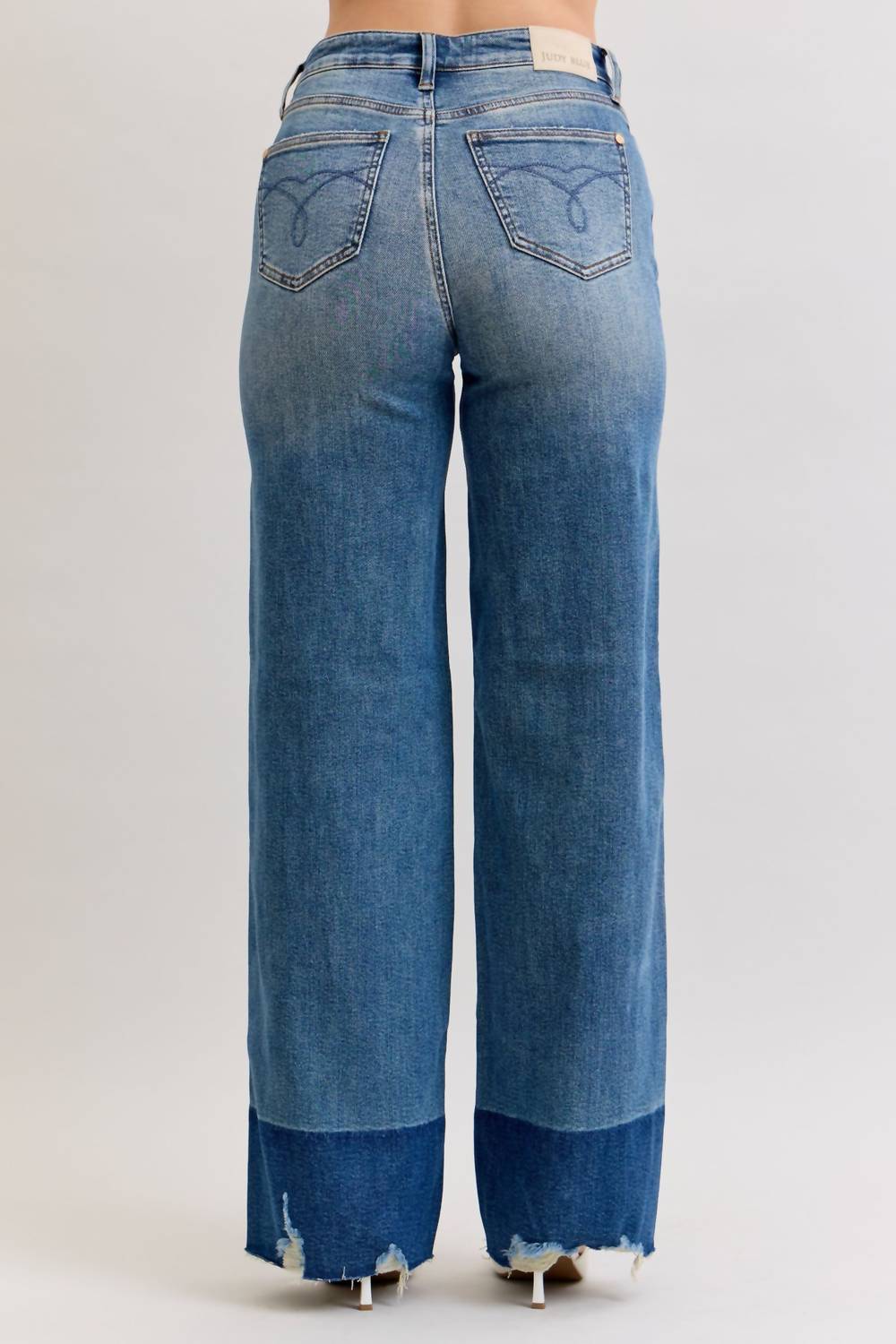 Judy Blue High Rise Column Straight Leg Jean in blue - women's jeans - detail view