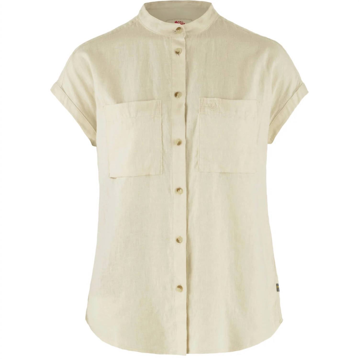 Fjallraven Övik Cap Sleeve Hemp Shirt in chalk white - women's shirt - detail view