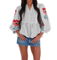 Jodifl - Women's Garden Sketch Peplum Top