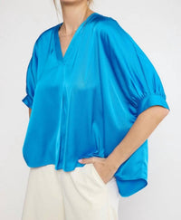Entro - Satin V-neck Placket Blouse - Plus