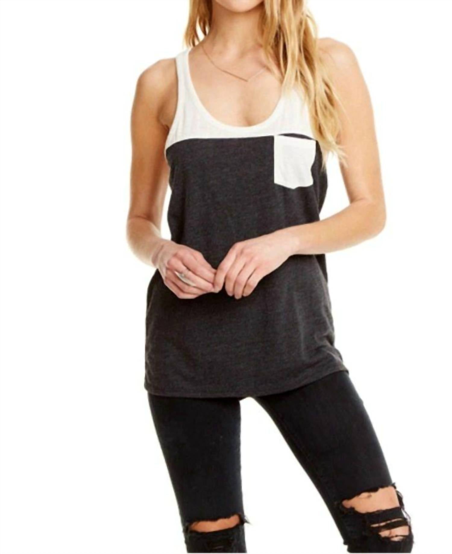 Chaser - Blocked Jersey Racerback With Pocket Tank Top