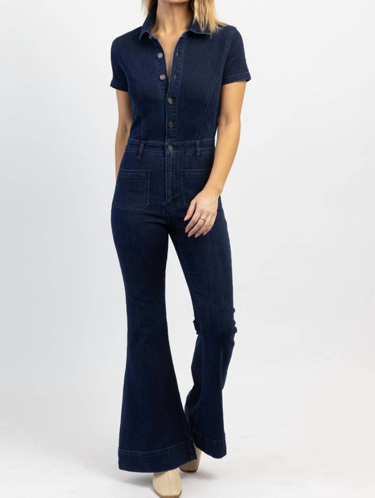 GOOD KARMA DENIM FLARE JUMPSUIT