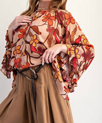 Easel - Floral Print Rayon Gauze Top