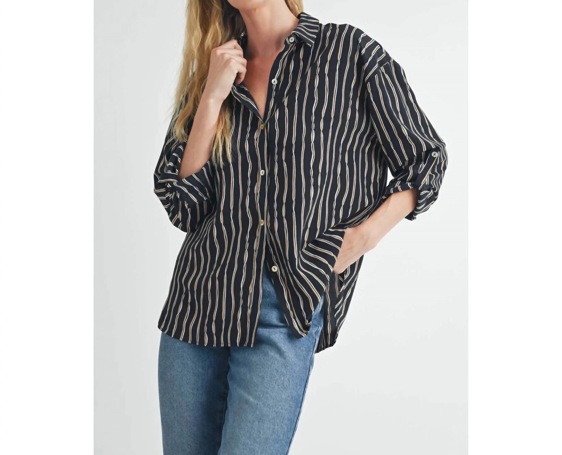 Fun 2 Fun - Kennie Striped Button Down Blouse