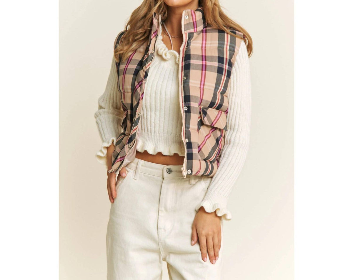 Sweet Generis - Women's Plaid Crop Puffer Vest