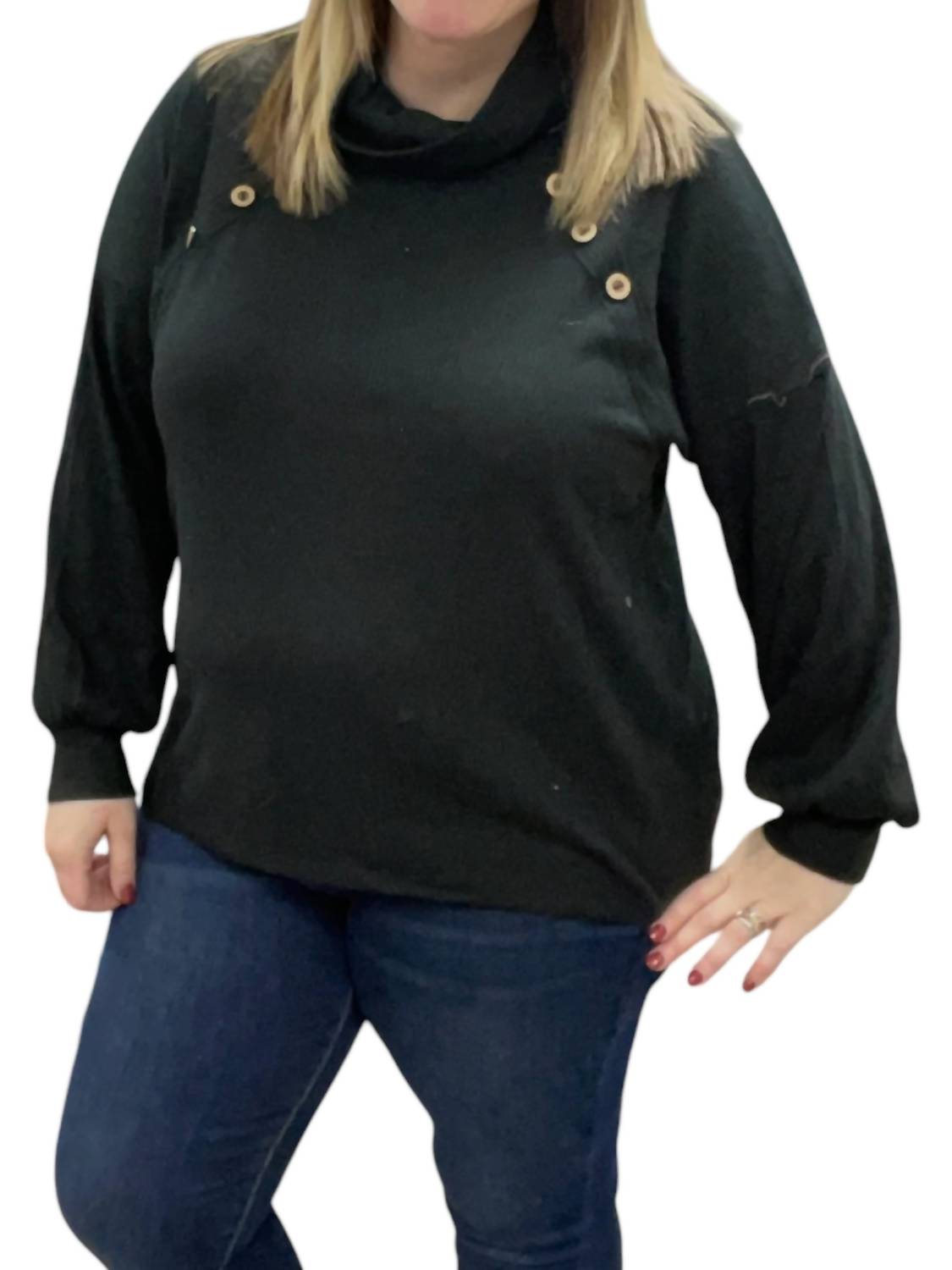 White Birch - Cowlneck Faux Button Sweater