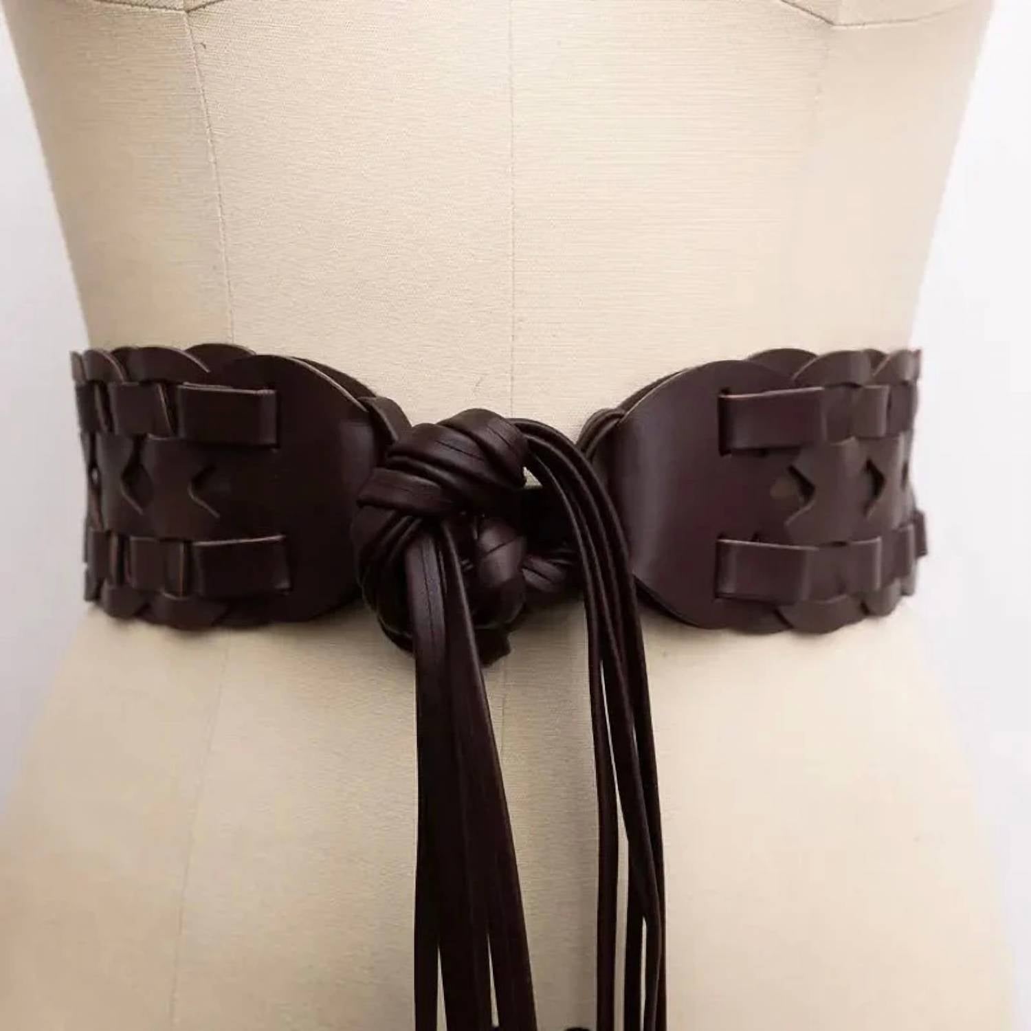 Leto - Women's Wide Woven Vegan Leather Belt