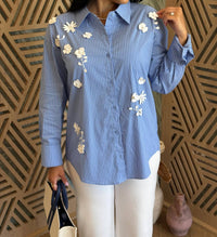English Factory - Flower Trim Striped Shirt