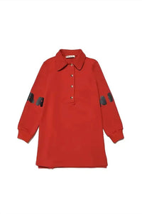 Marni - Girls Collared Dress With Logo Sleeves