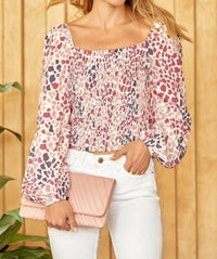 Andree By Unit - Emily Wonder Colorful Leopard Smocked Top