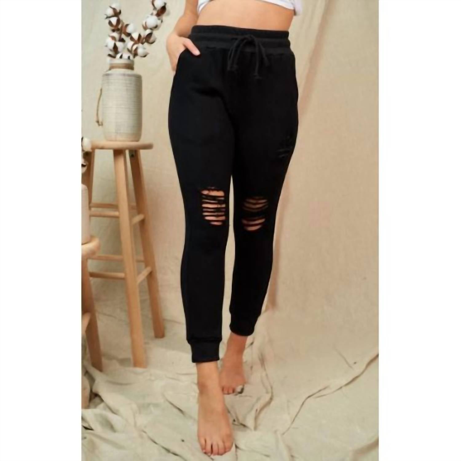 White Birch - Distressed Drawstring Waist Jogger Pants - Plus