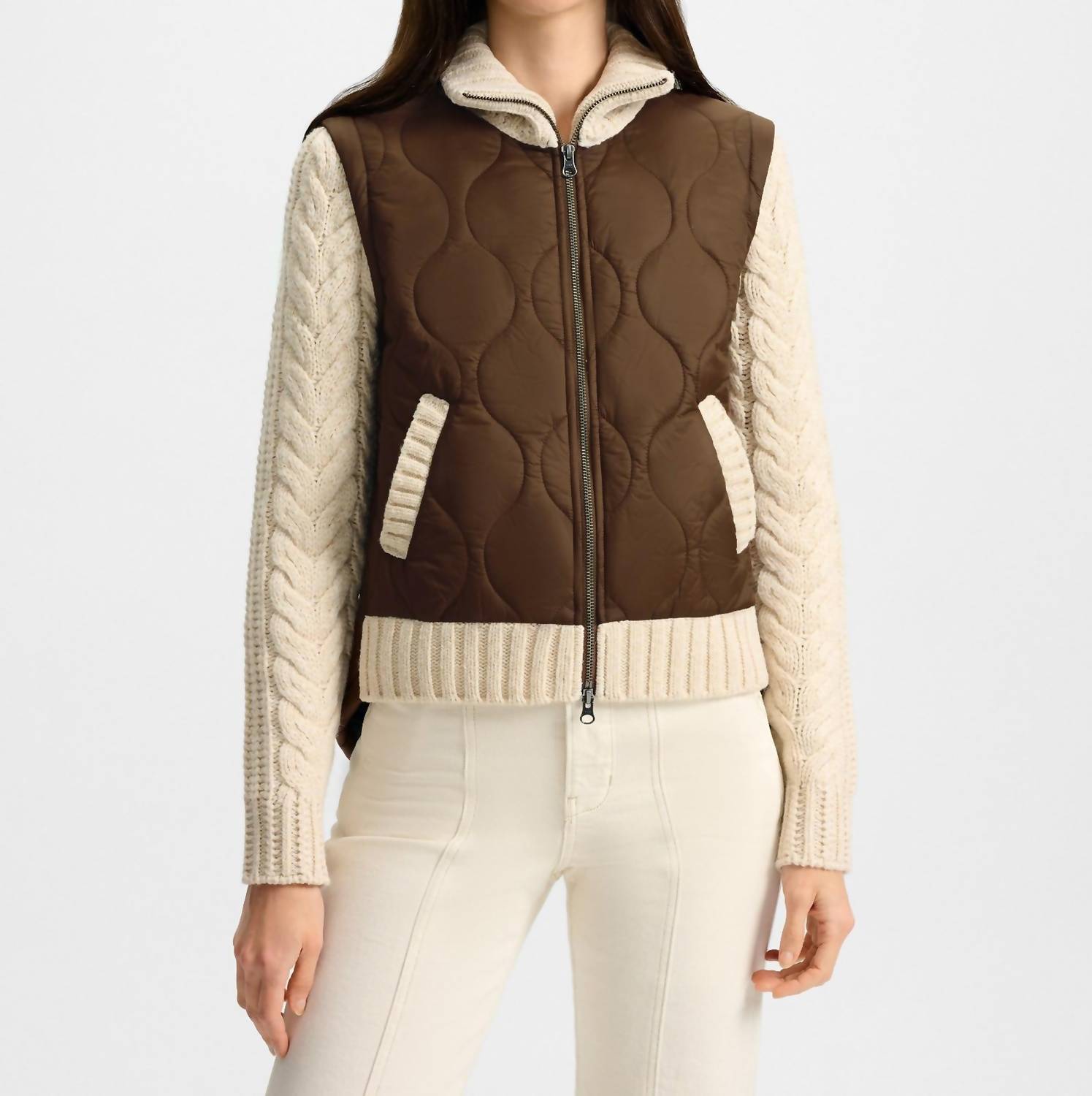 Veronica Beard - Patra Knit-sleeve Quilted Jacket