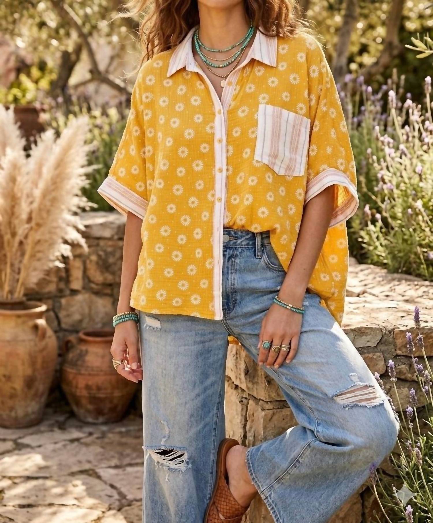 Surelymine - Sunny Vintage Relaxed Boho Button Down Blouse Top