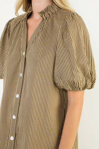 Thml - Puff Sleeve Striped Button Dress