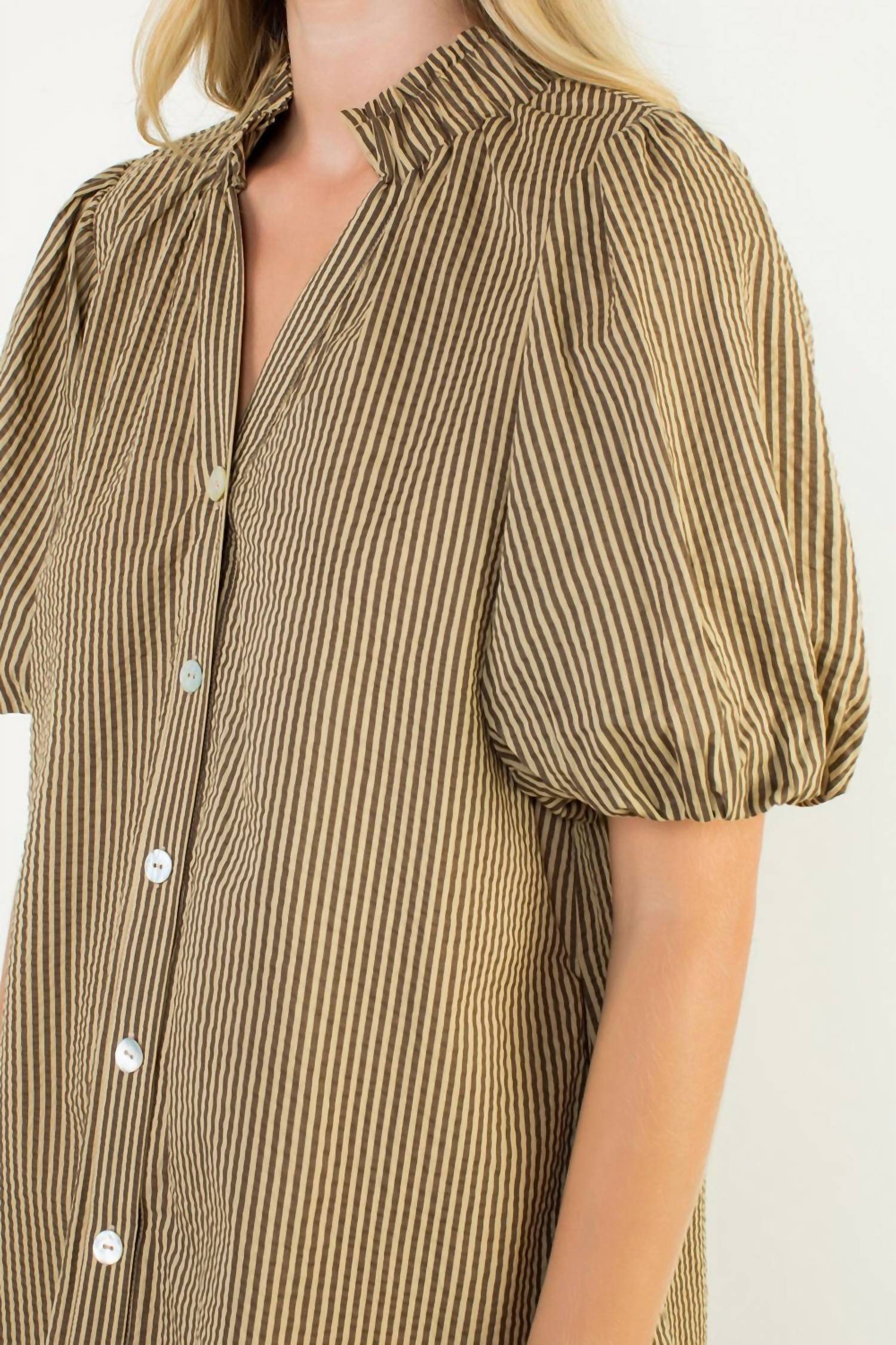 Thml - Puff Sleeve Striped Button Dress