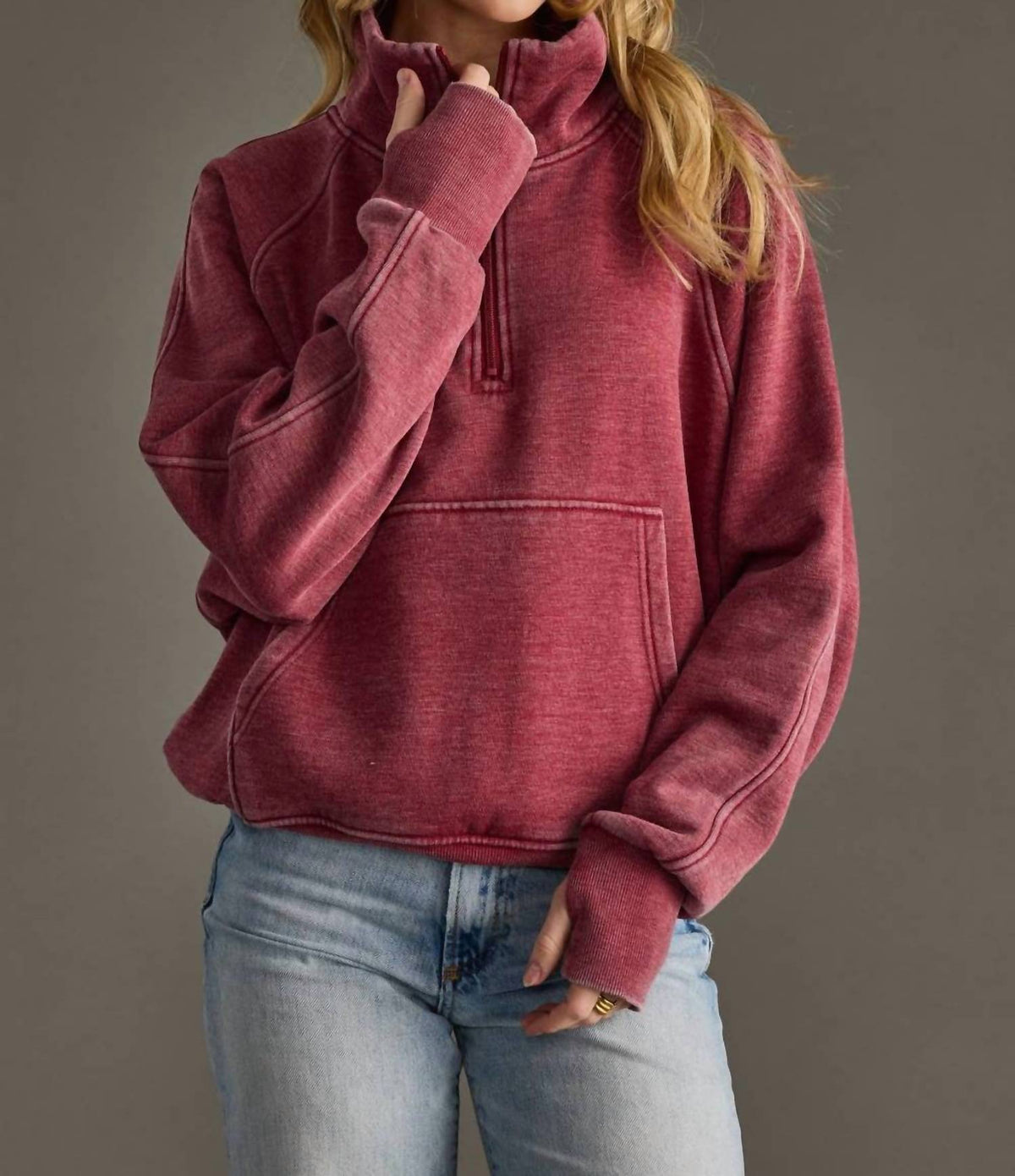Panache - Cropped Quarter Zip Sweatshirt