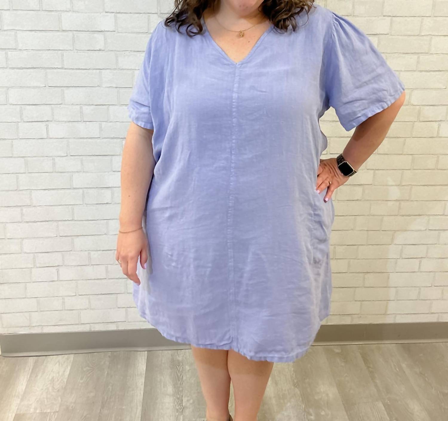 Fenini - Linen Puff Sleeve Dress - Plus