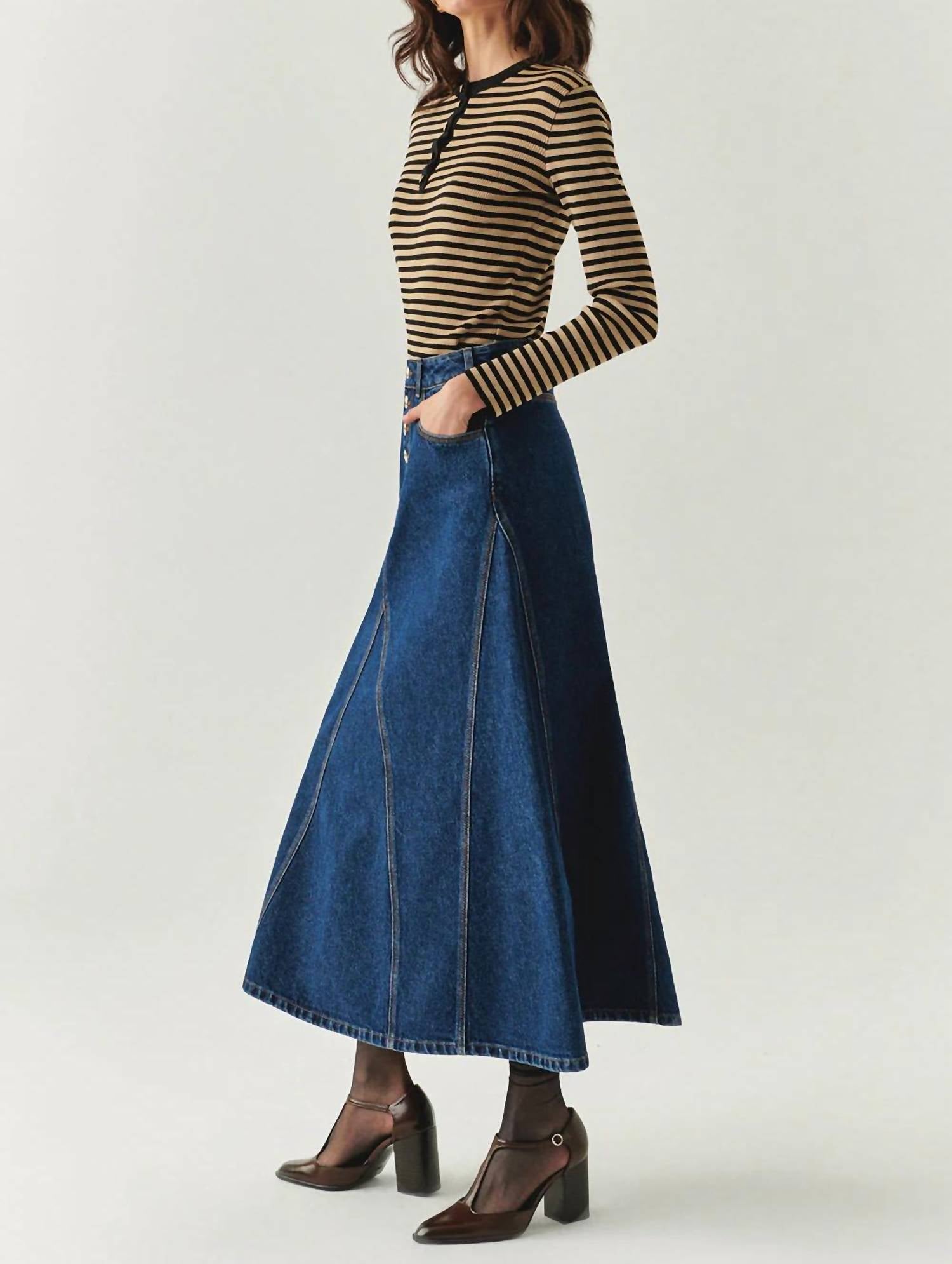EXQUISE Araya Denim Skirt in blue - women's skirt - view 5