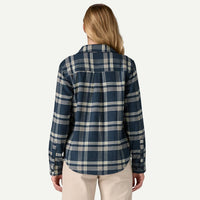 Patagonia Fjord Flannel Shirt in old spruce sunken blue - women's long sleeve top - detail view